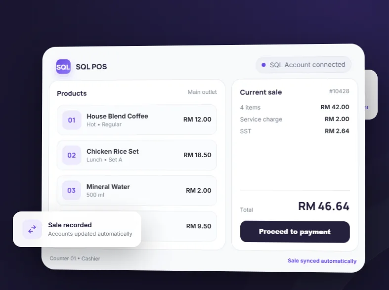 Cashier using SQL POS at the counter