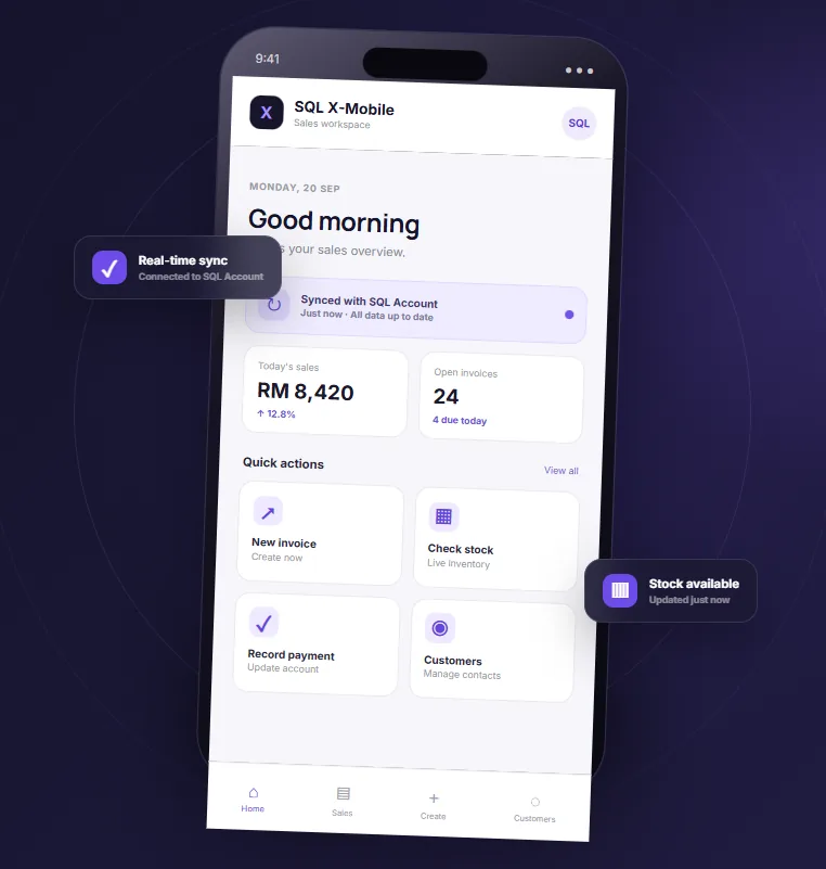 Hand holding phone with SQL X-Mobile app